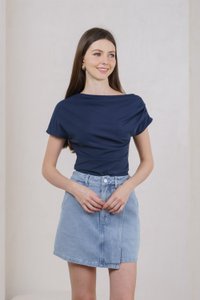 Odette Draped Top In Navy