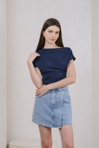 Odette Draped Top In Navy