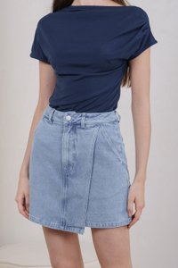 Oren Denim Overlap Pocket Skort In Light Wash