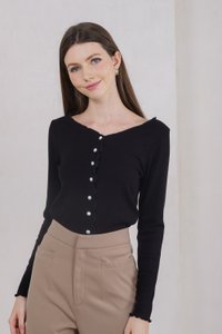 Nadine Pearl Button Knit Cardigan In Black (XS)