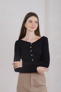 Nadine Pearl Button Knit Cardigan In Black (XS)