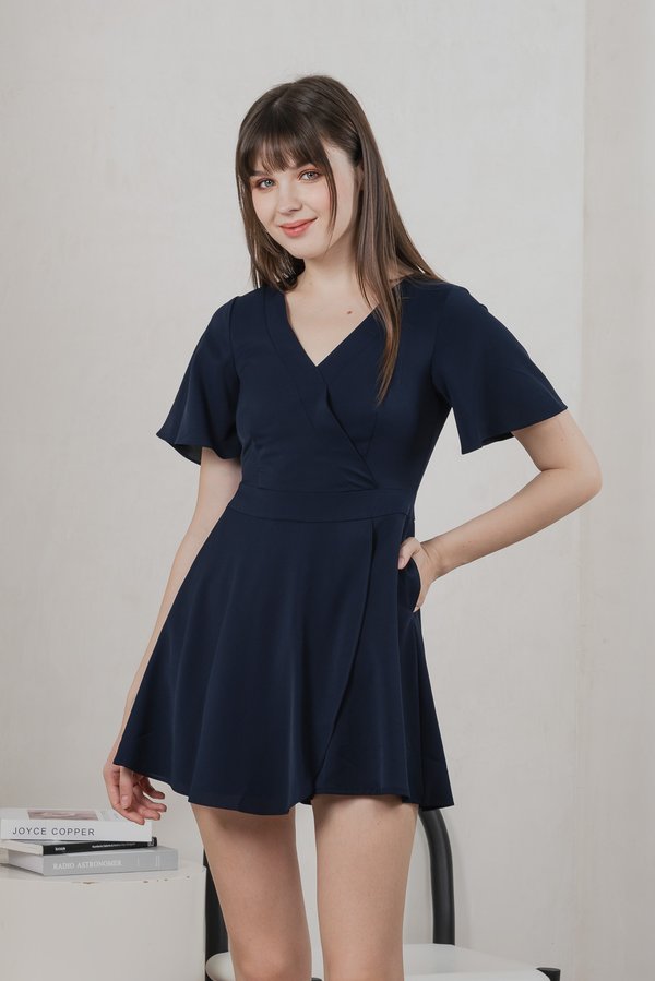 Fika Faux Wrap Dress Romper In Navy (XS)