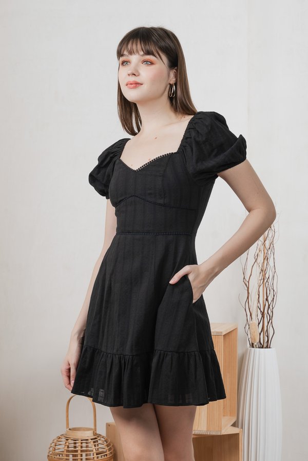 Tova Textured Empire Waist Dress In Black
