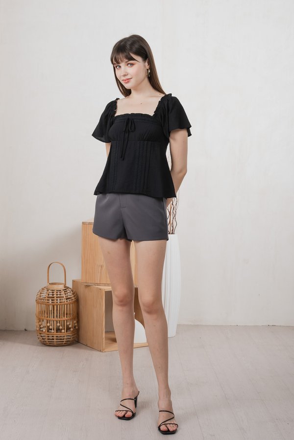 Lidith Textured Ribbon Lace Top In Black