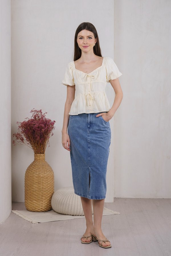 Believe Broidery Button Ribbon Top In Butter (XXL)