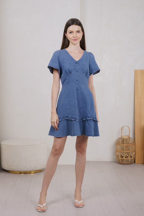 Rio Denim Empire Ruffles Dress (XS)