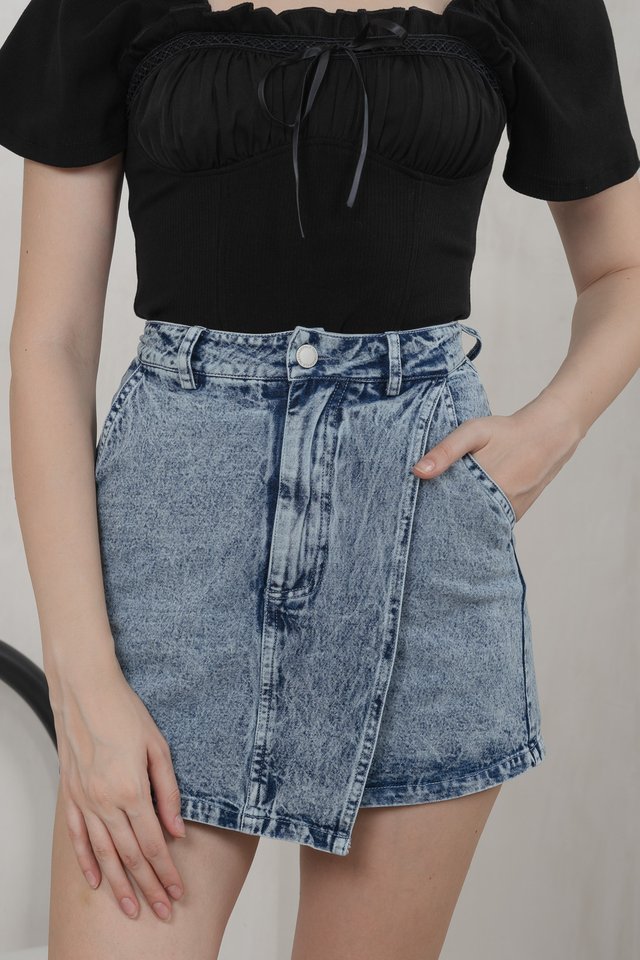 Oren Denim Overlap Skort In Acid Wash
