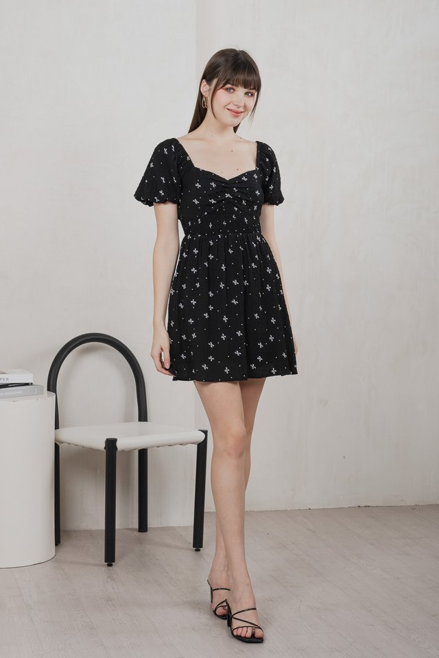 Flair Ribbon Sweetheart Dress Romper In Black