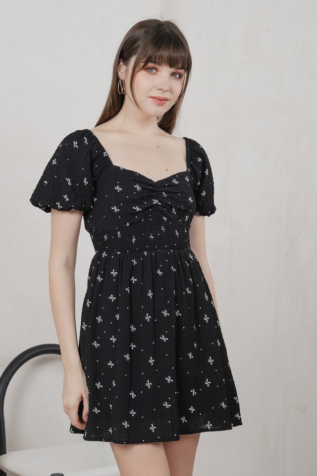 Flair Ribbon Sweetheart Dress Romper In Black