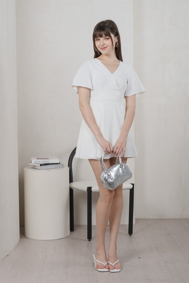 Fika Faux Wrap Dress Romper In White