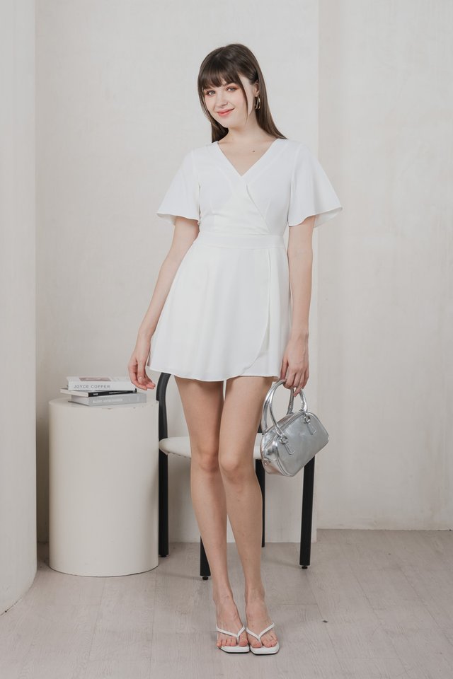 Fika Faux Wrap Dress Romper In White
