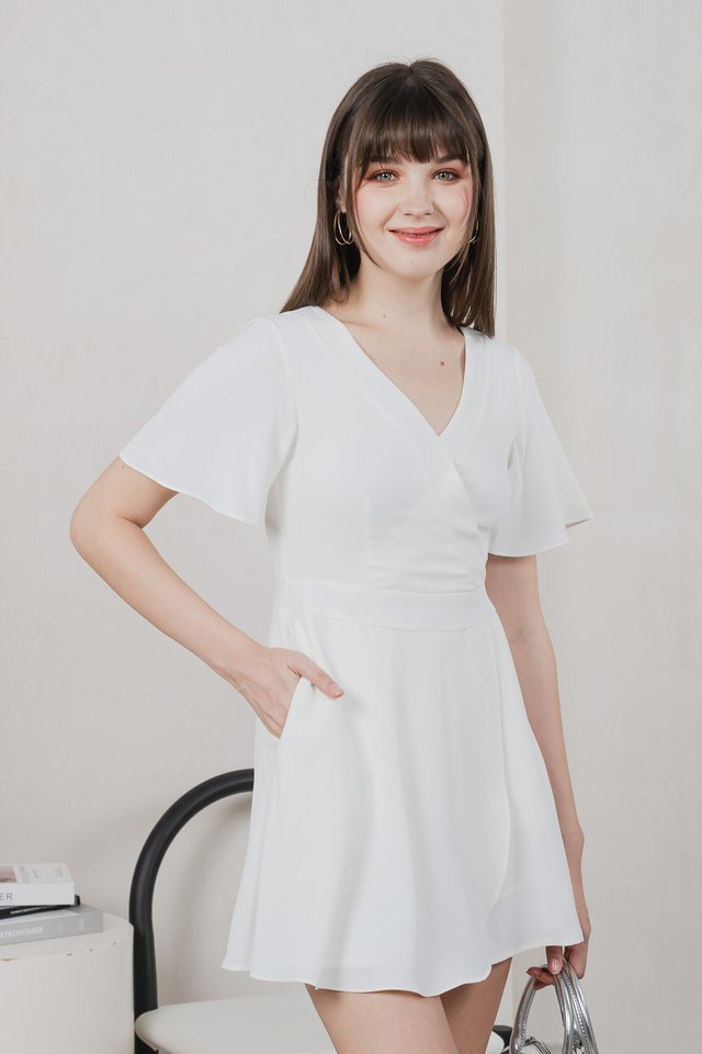 Fika Faux Wrap Dress Romper In White