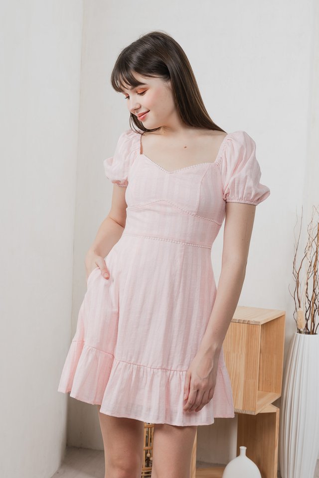 Tova Textured Empire Waist Dress In Pink