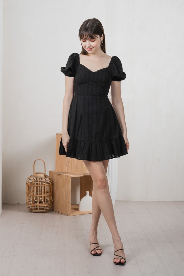 Tova Textured Empire Waist Dress In Black