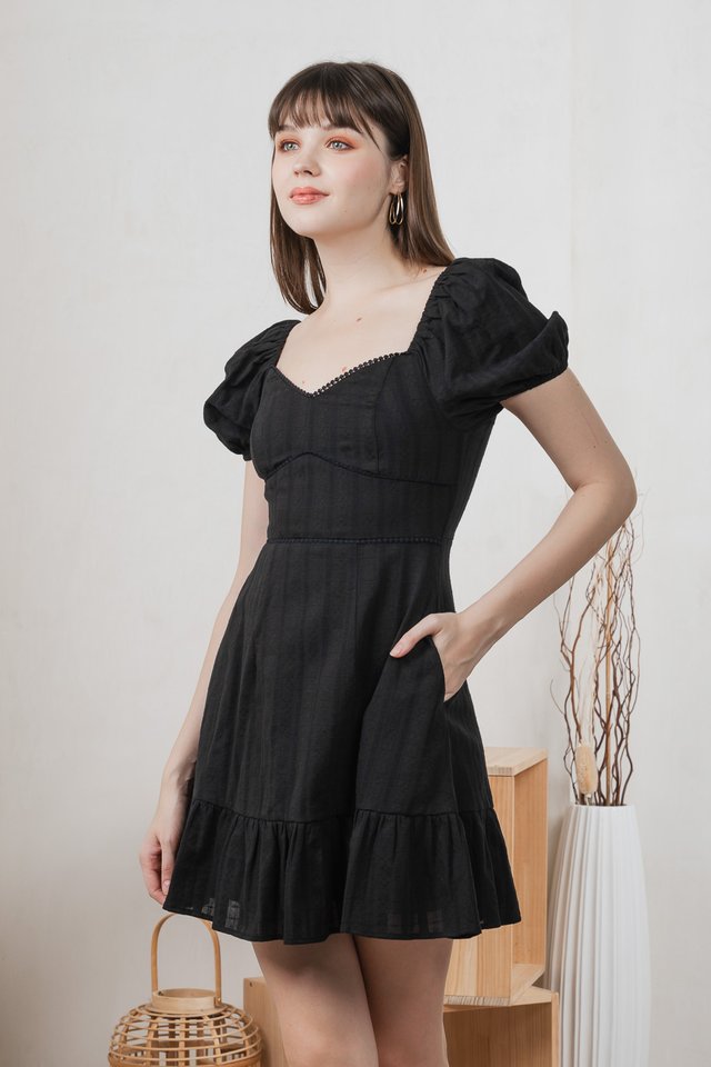Tova Textured Empire Waist Dress In Black