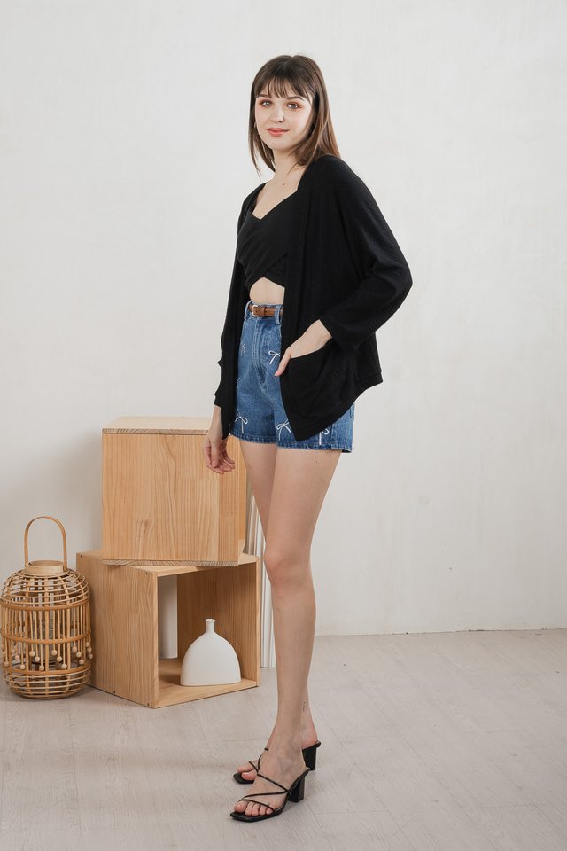 Colby Knit Pocket Cardigan In Black