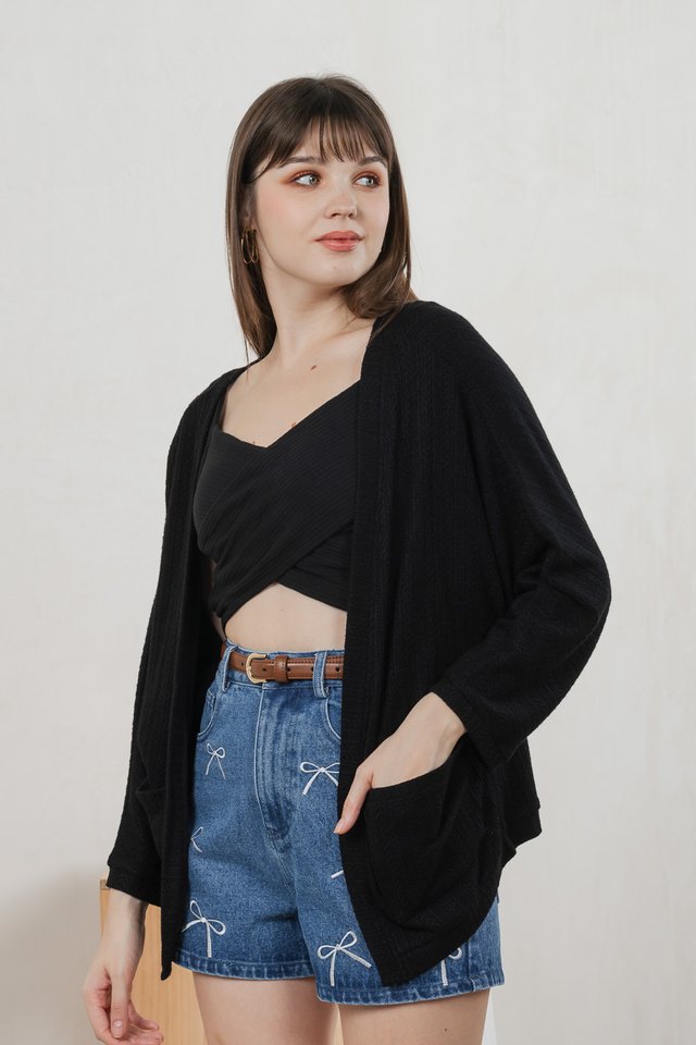 Colby Knit Pocket Cardigan In Black