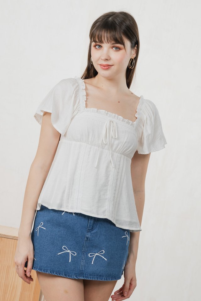 Lidith Textured Ribbon Lace Top In White