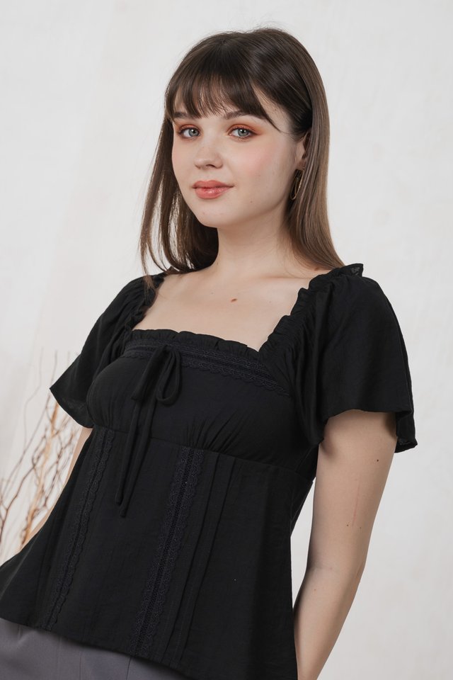 Lidith Textured Ribbon Lace Top In Black