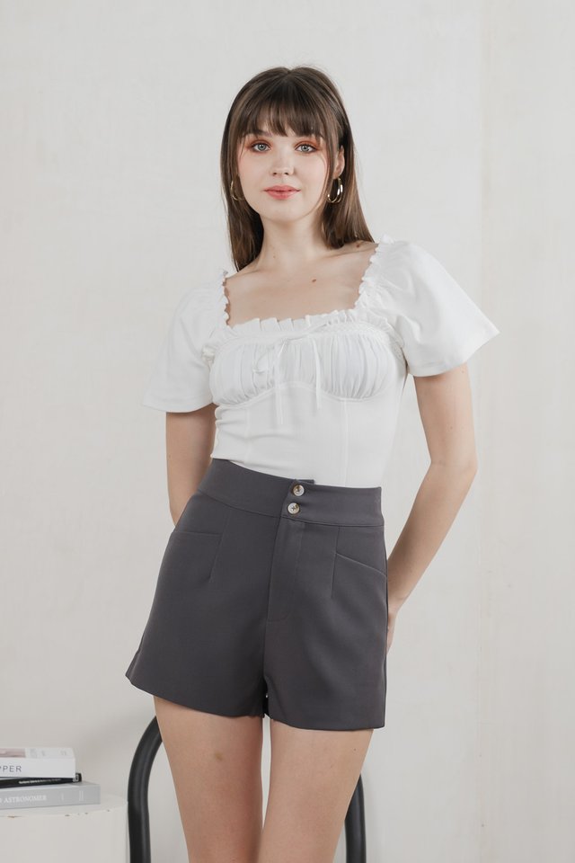 Grove Duo Button High Waist Shorts In Grey