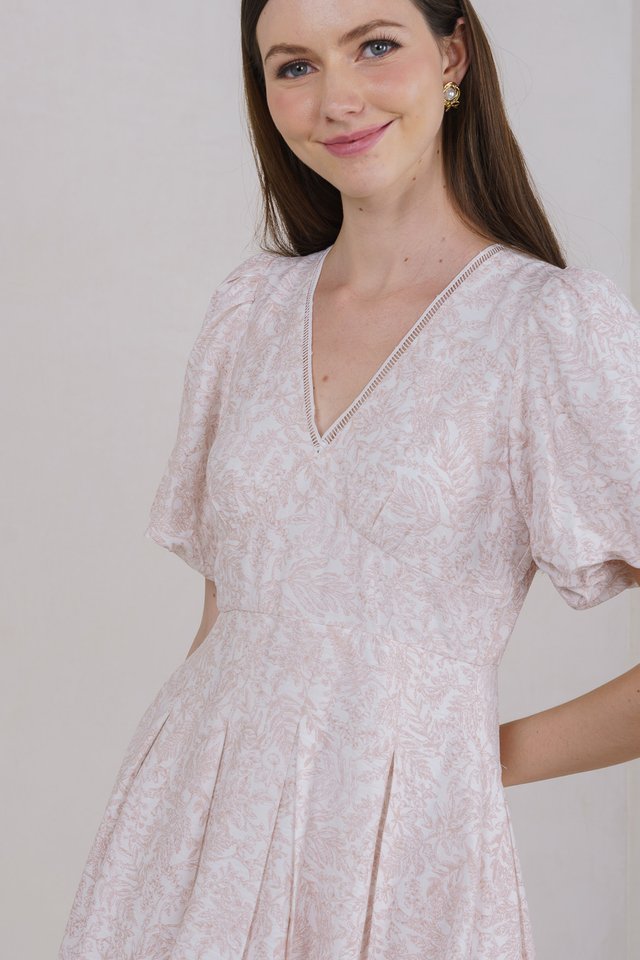 Meadow Prints Pleated Dress In Pink