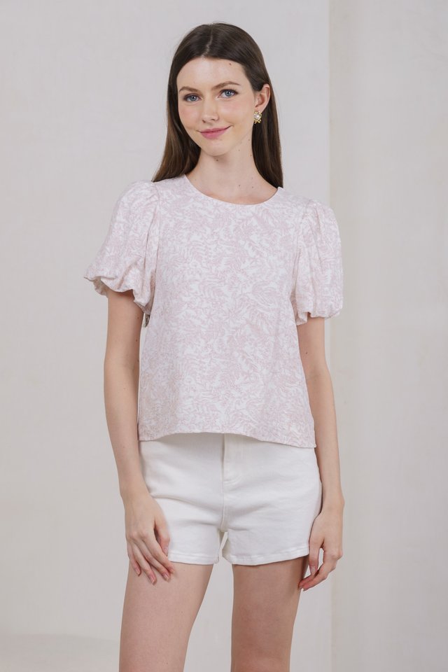 Meadow Prints Puff Sleeves Top In Pink