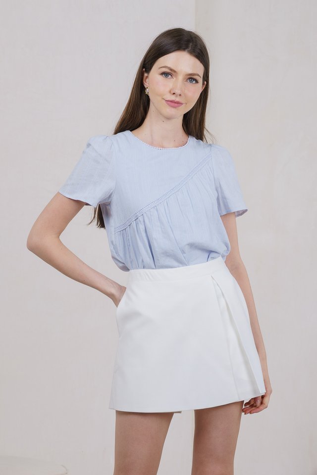 Eden Embroidered Crochet Top In Powder Blue