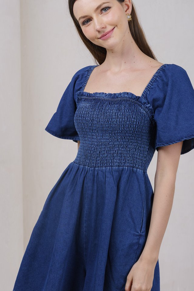 Judee Smocked Denim Romper