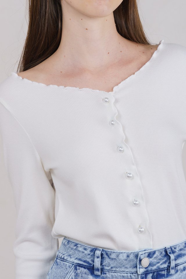 Nadine Pearl Button Knit Cardigan In White