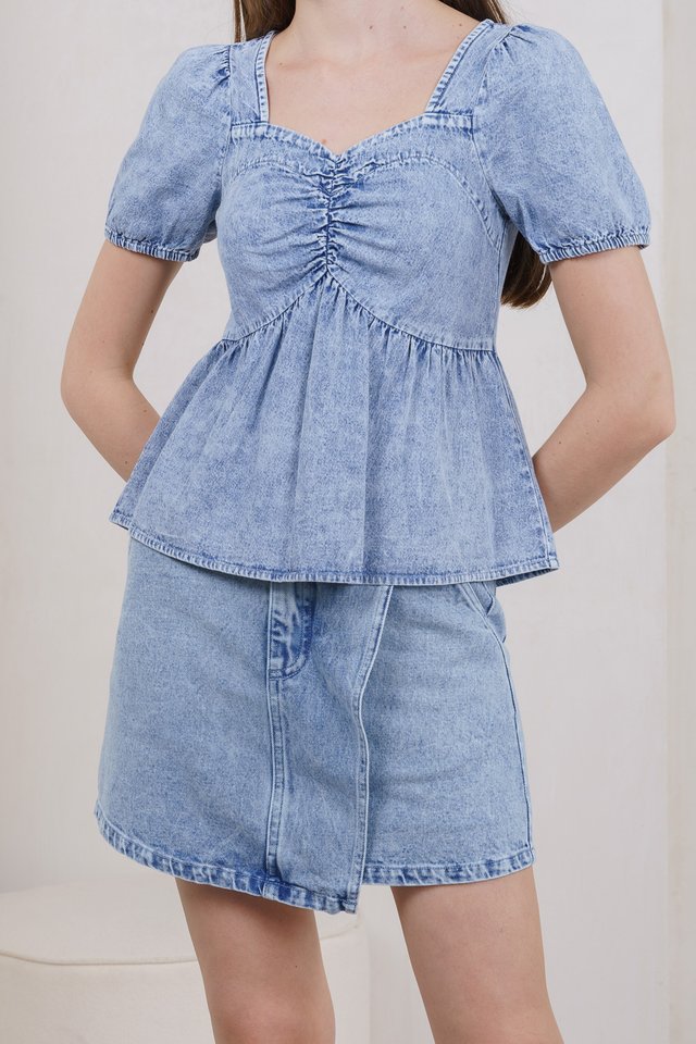 Oren Denim Overlap Pocket Skort In Acid Wash