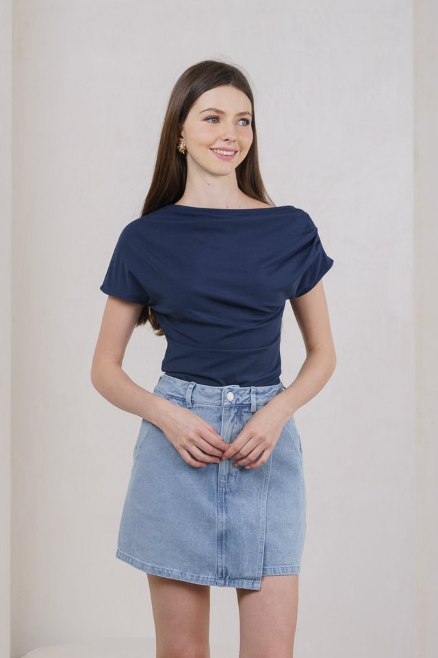 Omni Draped Top In Navy