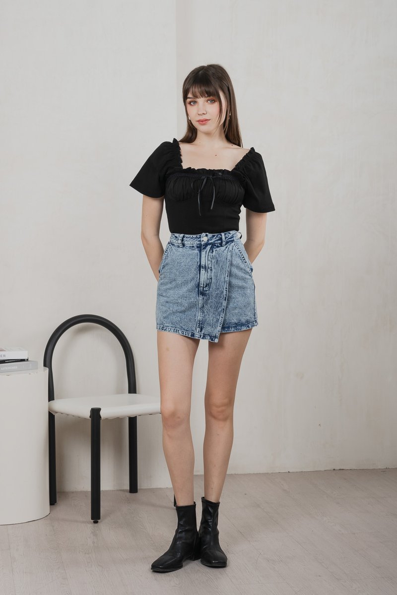 Opra Denim Overlap Skort In Acid Wash