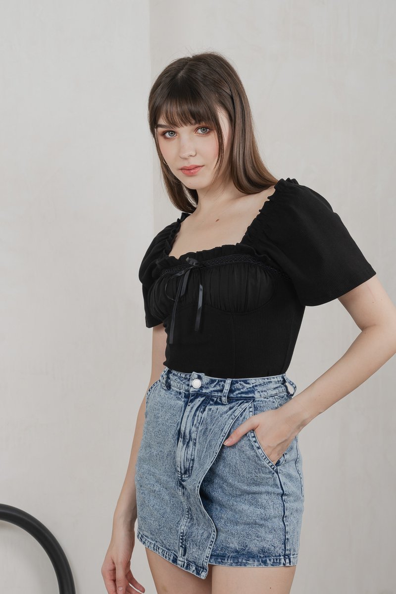 Opra Denim Overlap Skort In Acid Wash