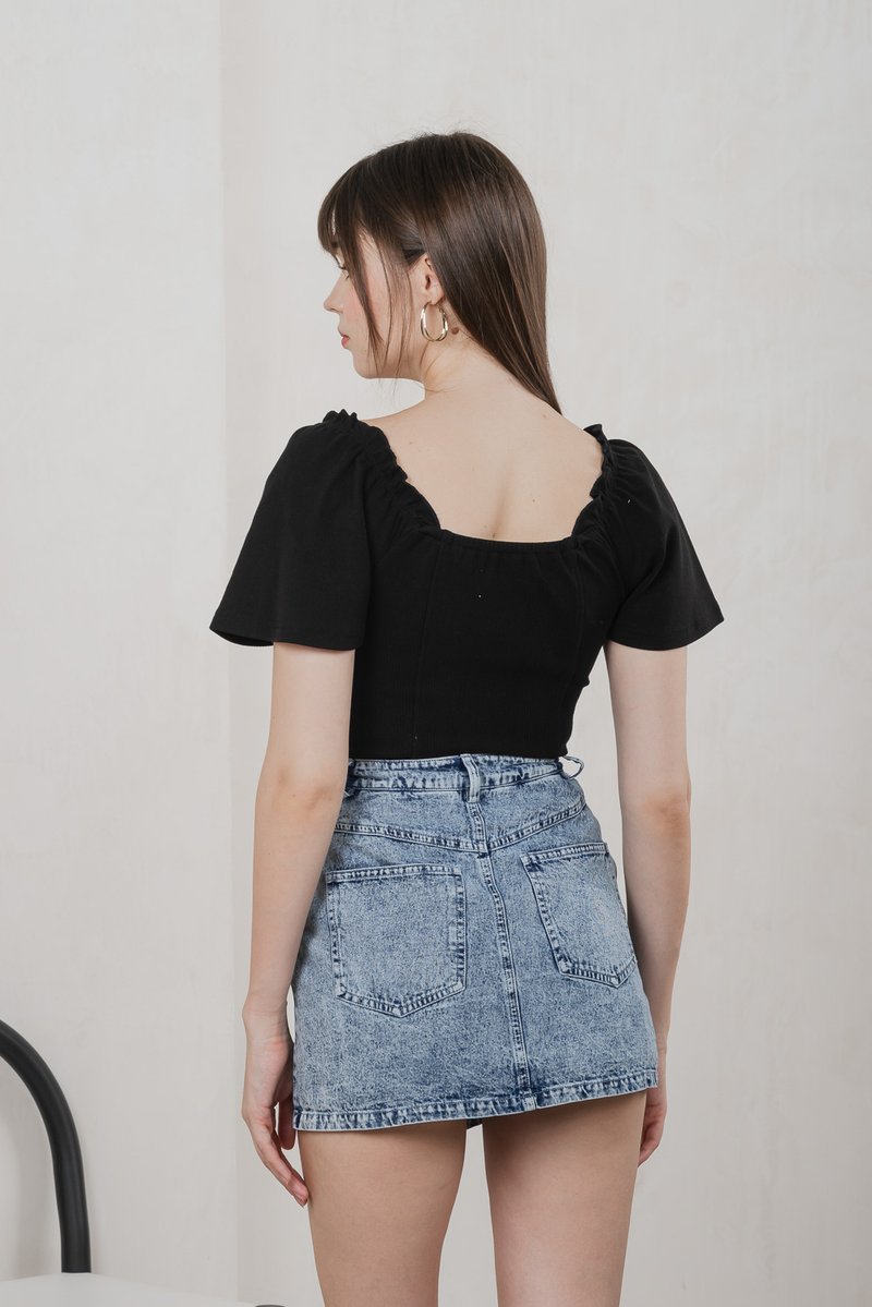 Opra Denim Overlap Skort In Acid Wash