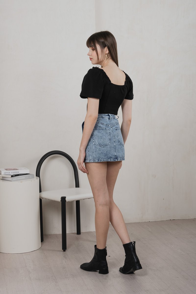 Opra Denim Overlap Skort In Acid Wash