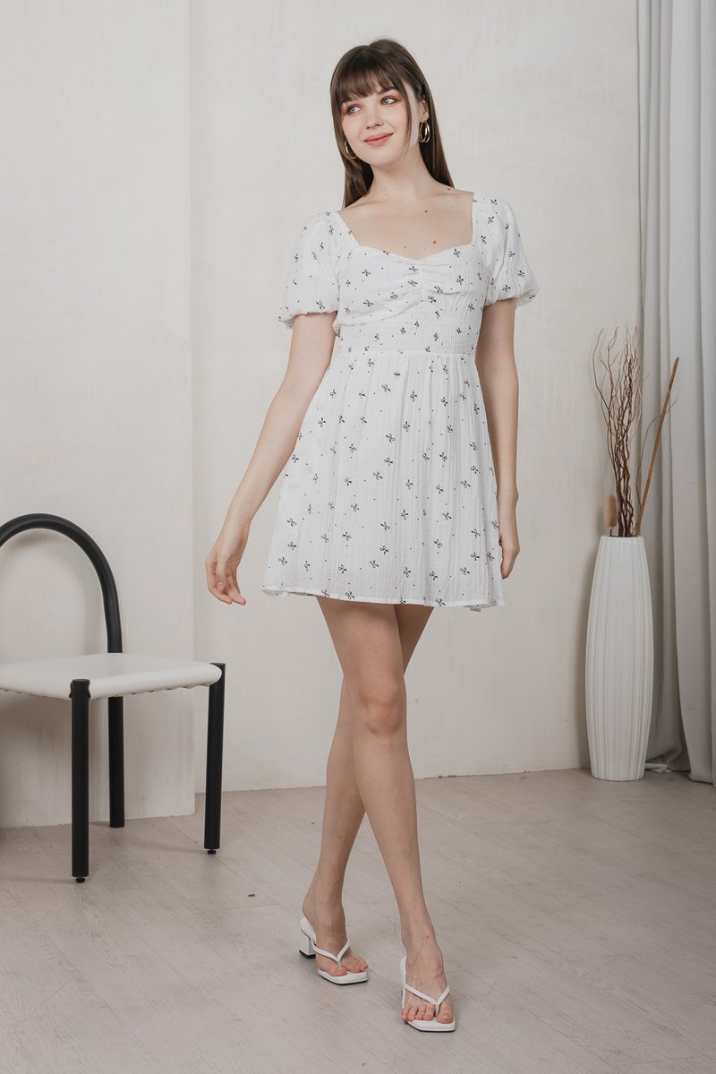 Flair Ribbon Sweetheart Dress Romper In White