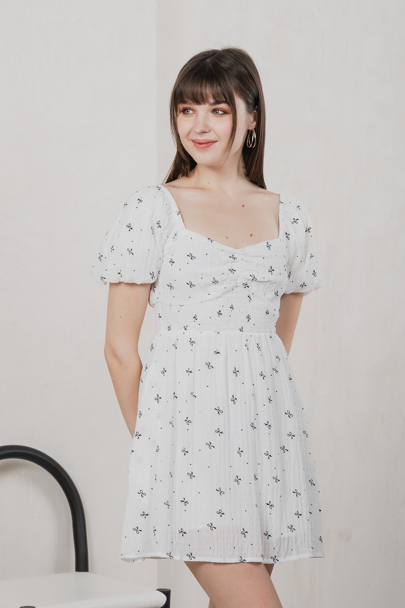 Flair Ribbon Sweetheart Dress Romper In White