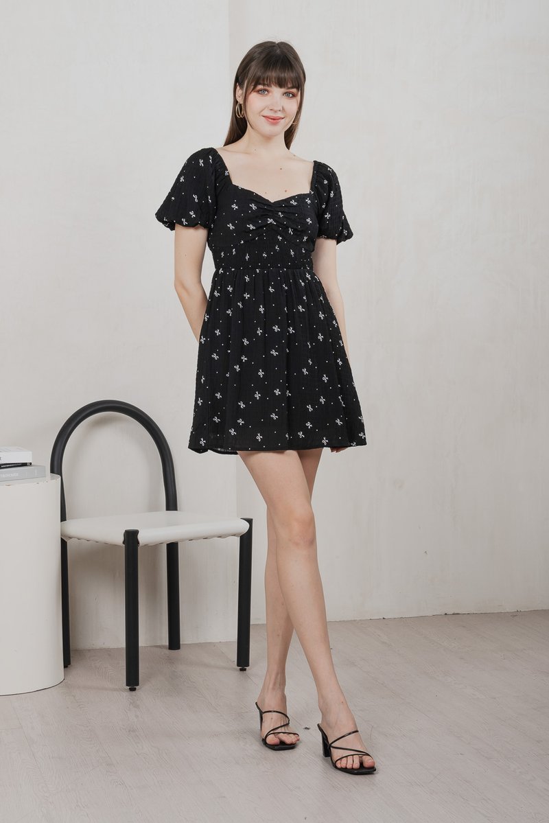 Flair Ribbon Sweetheart Dress Romper In Black (XS)