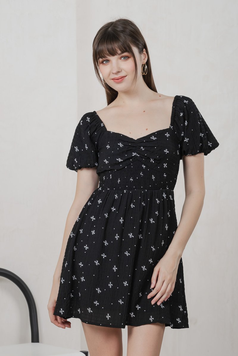 Flair Ribbon Sweetheart Dress Romper In Black (XS)