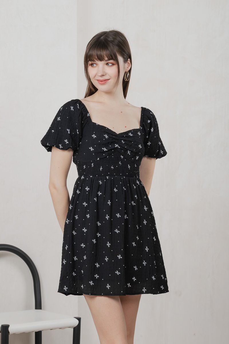 Flair Ribbon Sweetheart Dress Romper In Black (XS)