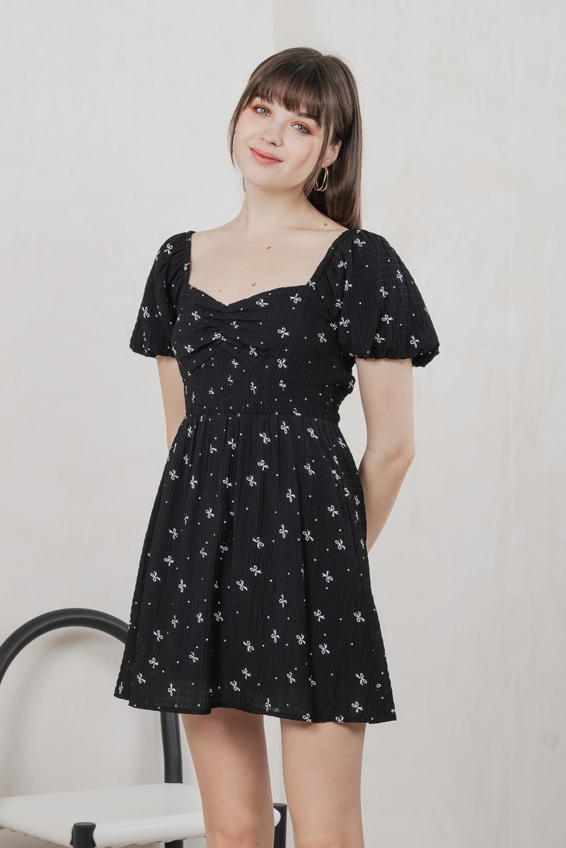 Flair Ribbon Sweetheart Dress Romper In Black (XS)