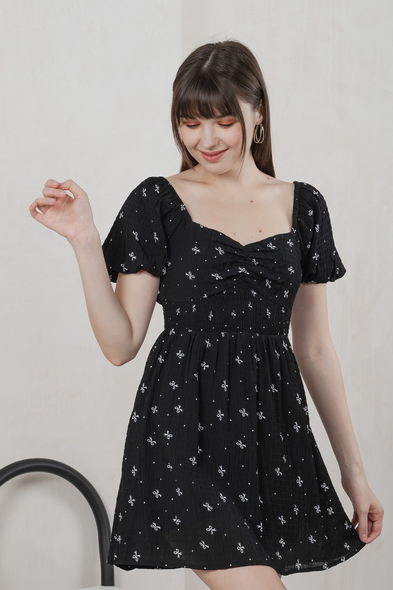Flair Ribbon Sweetheart Dress Romper In Black (XS)