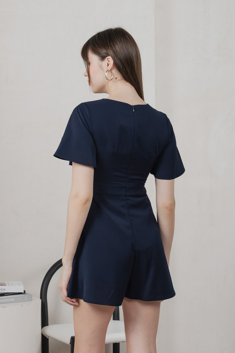 Fika Faux Wrap Dress Romper In Navy (XS)