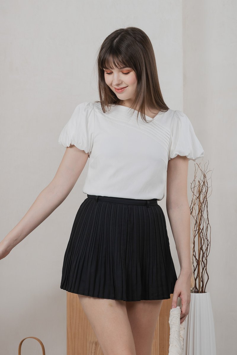 Polaris Pintuck Puff Sleeves Top In White