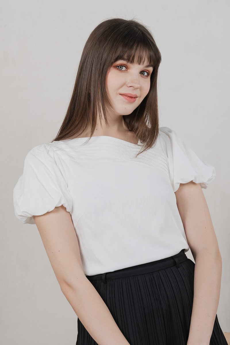 Polaris Pintuck Puff Sleeves Top In White