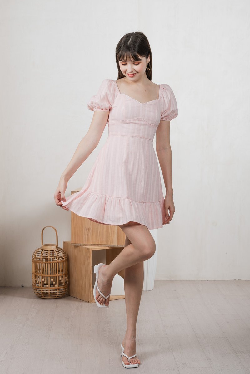 Tova Textured Empire Waist Dress In Pink