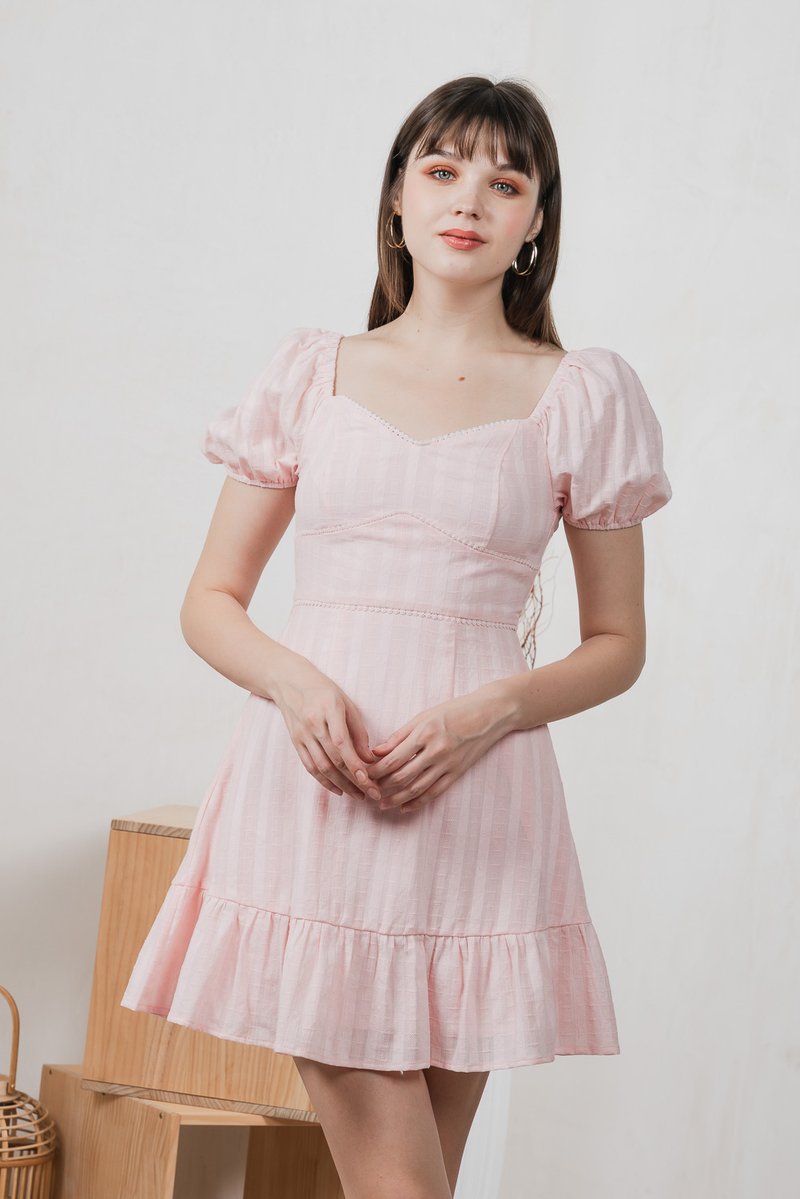 Tova Textured Empire Waist Dress In Pink