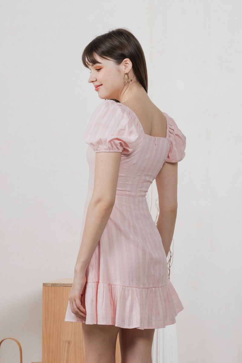 Tova Textured Empire Waist Dress In Pink