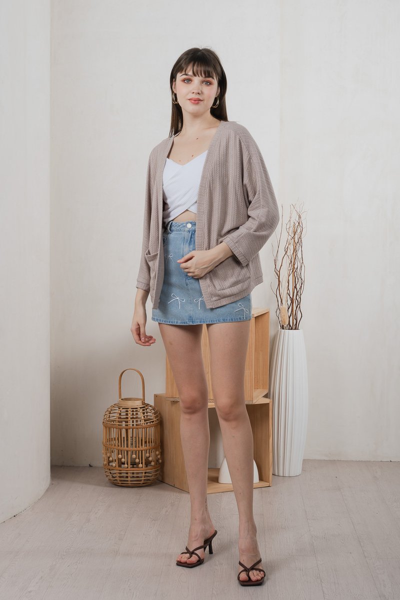 Aimee Ribbon Embroidery Denim Skort In Light Wash
