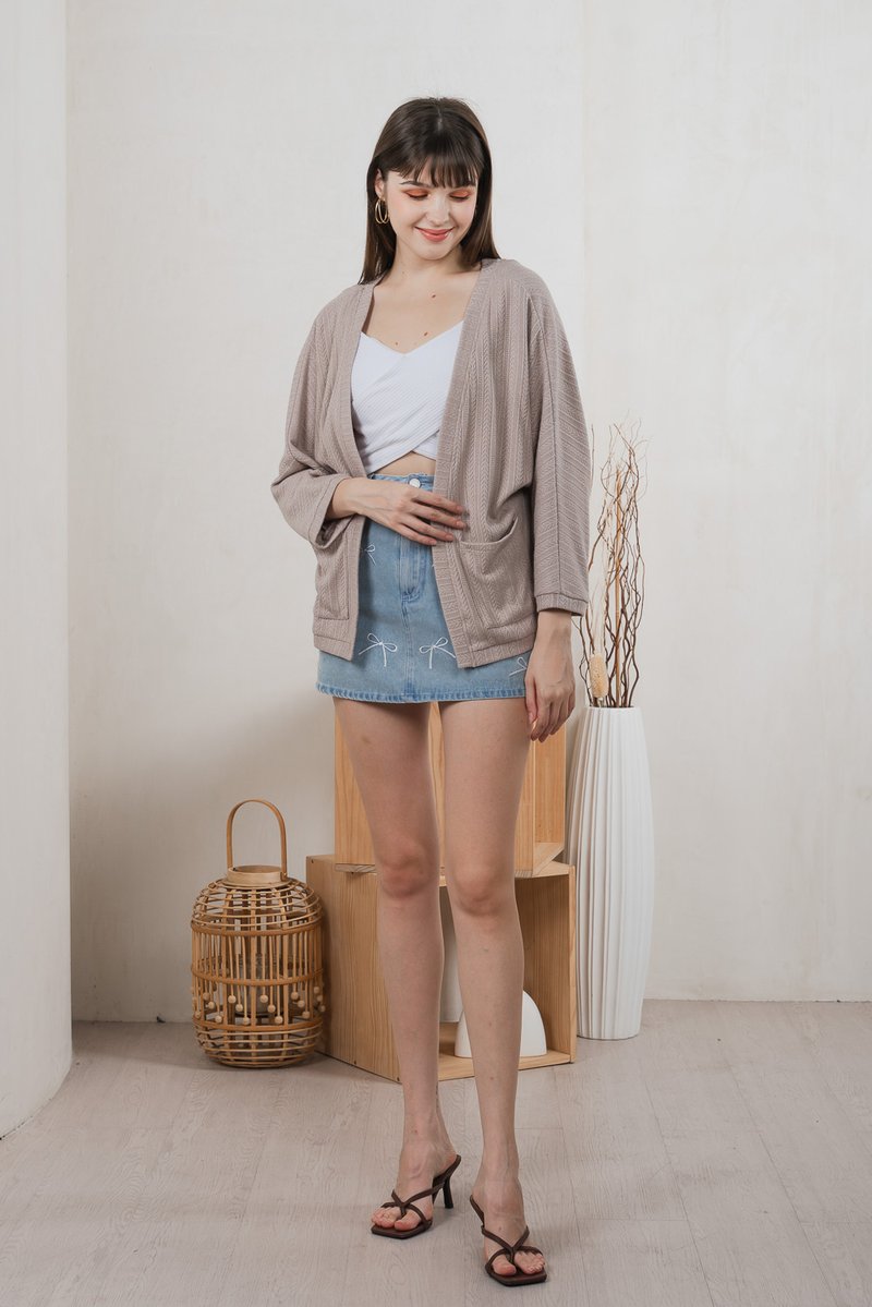 Aimee Ribbon Embroidery Denim Skort In Light Wash